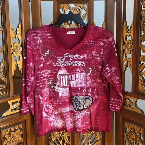 Studio Gem Alabama Rhinestone T-Shirt Women Sz XL Lettuce Leaf Hem Logo  Adult